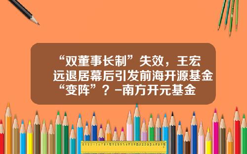 “双董事长制”失效，王宏远退居幕后引发前海开源基金“变阵”？-南方开元基金