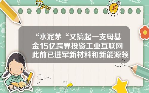 “水泥茅“又搞起一支母基金15亿跨界投资工业互联网此前已进军新材料和新能源领域-工业基金是什么意思