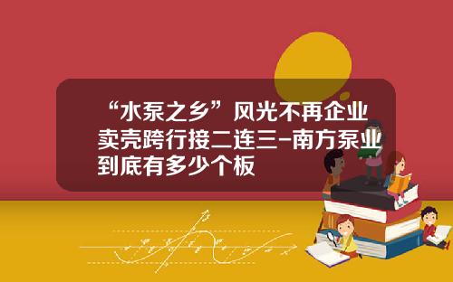 “水泵之乡”风光不再企业卖壳跨行接二连三-南方泵业到底有多少个板