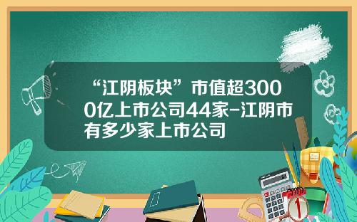 “江阴板块”市值超3000亿上市公司44家-江阴市有多少家上市公司
