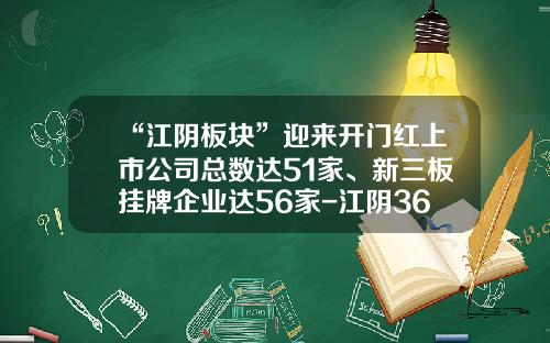 “江阴板块”迎来开门红上市公司总数达51家、新三板挂牌企业达56家-江阴36家上市公司