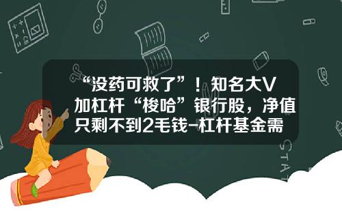 “没药可救了”！知名大V加杠杆“梭哈”银行股，净值只剩不到2毛钱-杠杆基金需要买多少