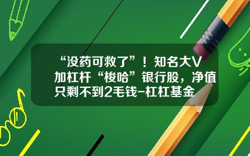 “没药可救了”！知名大V加杠杆“梭哈”银行股，净值只剩不到2毛钱-杠杠基金