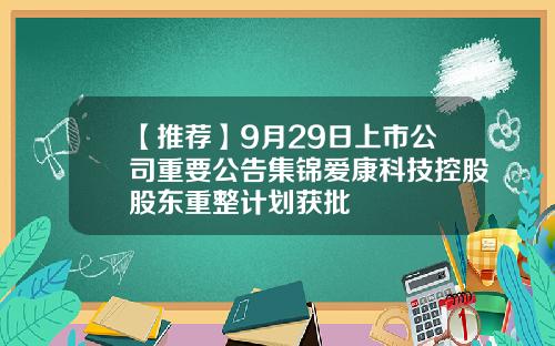 【推荐】9月29日上市公司重要公告集锦爱康科技控股股东重整计划获批