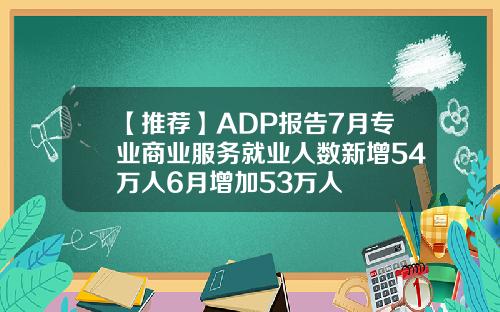 【推荐】ADP报告7月专业商业服务就业人数新增54万人6月增加53万人
