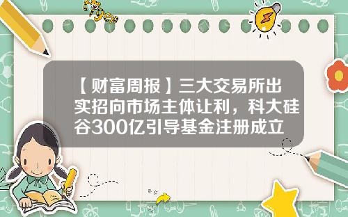 【财富周报】三大交易所出实招向市场主体让利，科大硅谷300亿引导基金注册成立-基金注册登记机构
