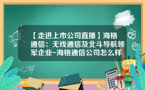 【走进上市公司直播】海格通信：无线通信及北斗导航领军企业-海格通信公司怎么样