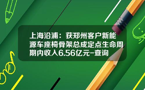 上海沿浦:获郑州客户新能源车座椅骨架总成定点生命周期内收入6.56亿元-查询上海沿浦股票资讯【新闻】.