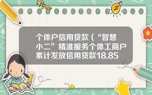 个体户信用贷款 (“智慧小二”精准服务个体工商户 累计发放信用贷款18.85亿元)