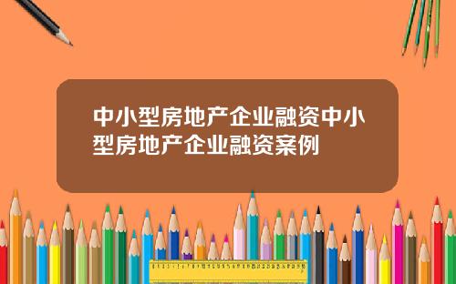 中小型房地产企业融资中小型房地产企业融资案例