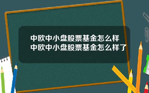 中欧中小盘股票基金怎么样中欧中小盘股票基金怎么样了