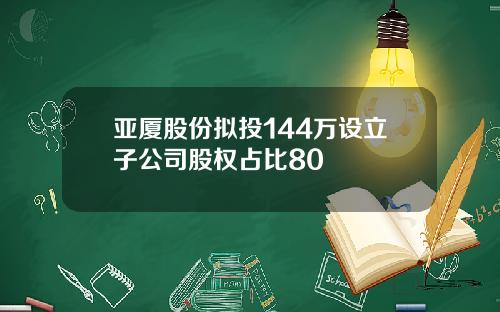 亚厦股份拟投144万设立子公司股权占比80