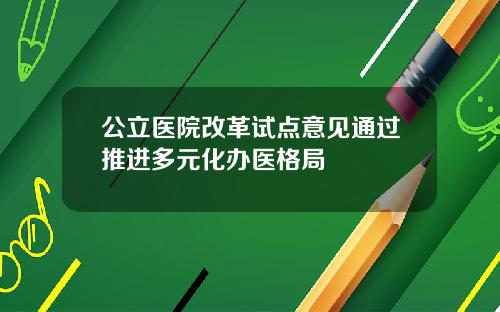 公立医院改革试点意见通过推进多元化办医格局