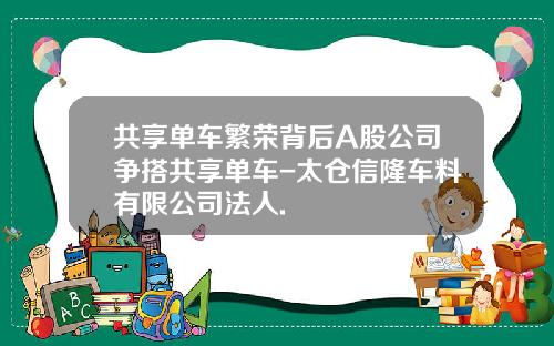 共享单车繁荣背后A股公司争搭共享单车-太仓信隆车料有限公司法人.