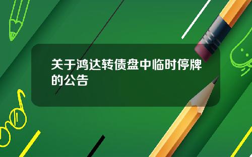 关于鸿达转债盘中临时停牌的公告