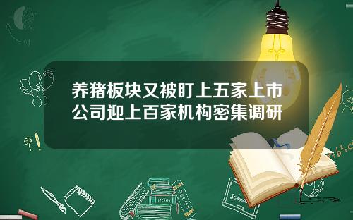 养猪板块又被盯上五家上市公司迎上百家机构密集调研