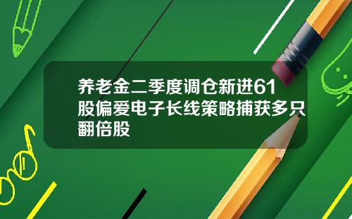 养老金二季度调仓新进61股偏爱电子长线策略捕获多只翻倍股