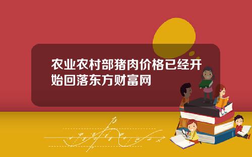 农业农村部猪肉价格已经开始回落东方财富网