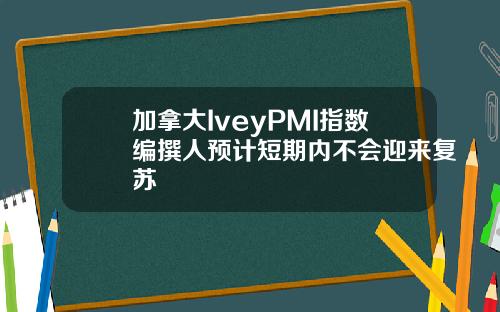 加拿大IveyPMI指数编撰人预计短期内不会迎来复苏