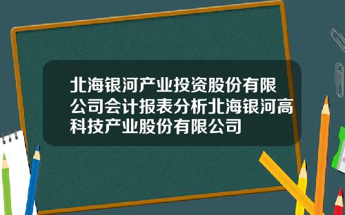 北海银河产业投资股份有限公司会计报表分析北海银河高科技产业股份有限公司