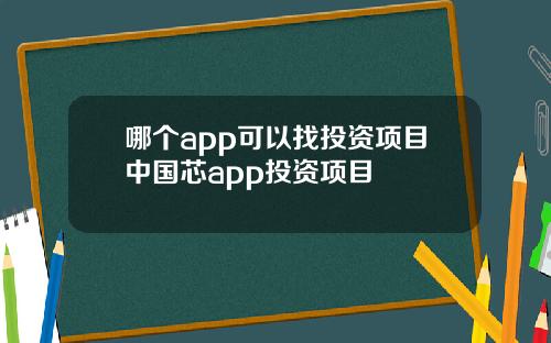 哪个app可以找投资项目中国芯app投资项目