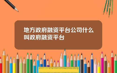 地方政府融资平台公司什么叫政府融资平台