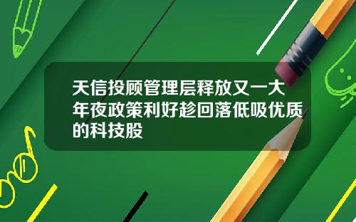 天信投顾管理层释放又一大年夜政策利好趁回落低吸优质的科技股
