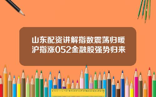 山东配资讲解指数震荡归暖沪指涨052金融股强势归来