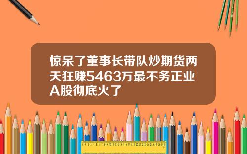惊呆了董事长带队炒期货两天狂赚5463万最不务正业A股彻底火了