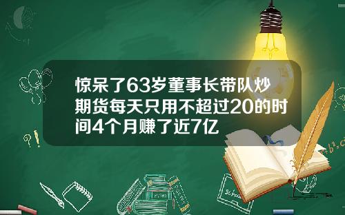 惊呆了63岁董事长带队炒期货每天只用不超过20的时间4个月赚了近7亿