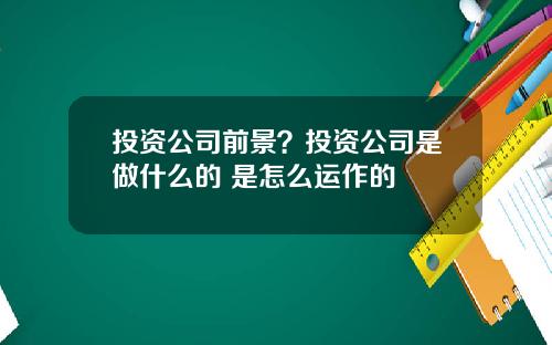 投资公司前景?投资公司是做什么的 是怎么运作的