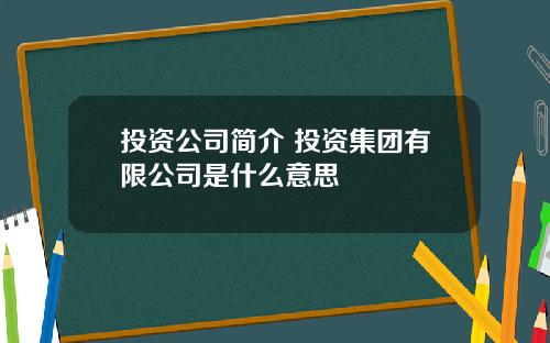 投资公司简介 投资集团有限公司是什么意思