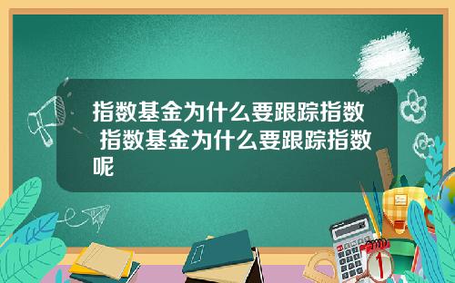 指数基金为什么要跟踪指数 指数基金为什么要跟踪指数呢