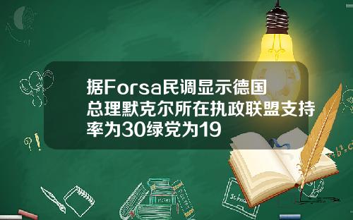 据Forsa民调显示德国总理默克尔所在执政联盟支持率为30绿党为19