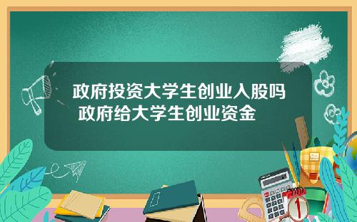 政府投资大学生创业入股吗 政府给大学生创业资金