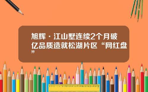 旭辉·江山墅连续2个月破亿品质造就松湖片区“网红盘”