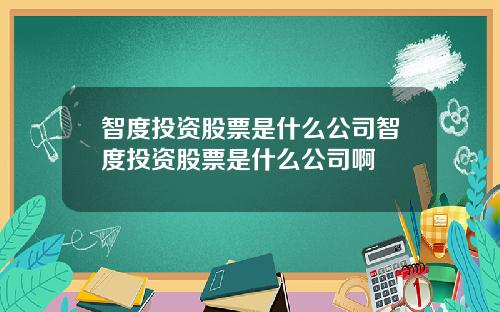 智度投资股票是什么公司智度投资股票是什么公司啊