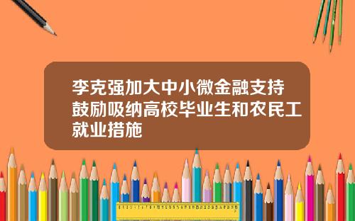 李克强加大中小微金融支持鼓励吸纳高校毕业生和农民工就业措施