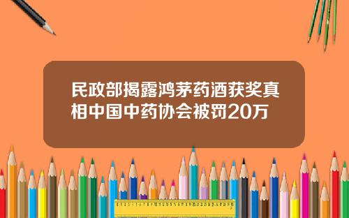 民政部揭露鸿茅药酒获奖真相中国中药协会被罚20万