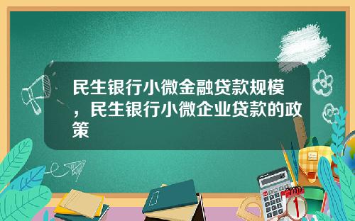 民生银行小微金融贷款规模,民生银行小微企业贷款的政策