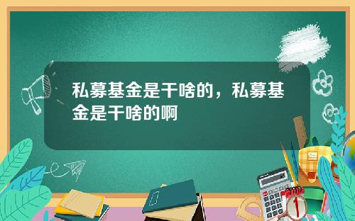私募基金是干啥的,私募基金是干啥的啊