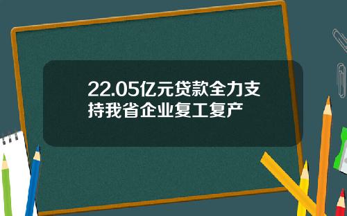 22.05亿元贷款全力支持我省企业复工复产