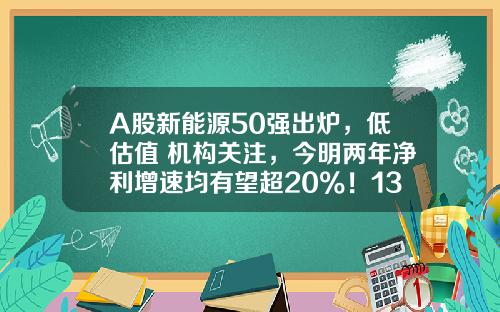 A股新能源50强出炉，低估值+机构关注，今明两年净利增速均有望超20%！13只10倍股诞生，北上资金大手笔买入20股-证券资讯的股票有哪些品种