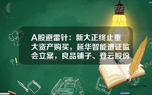A股避雷针：新大正终止重大资产购买，延华智能遭证监会立案，良品铺子、登云股份等披露减持信息-002968股票资讯