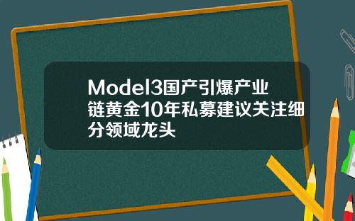 Model3国产引爆产业链黄金10年私募建议关注细分领域龙头
