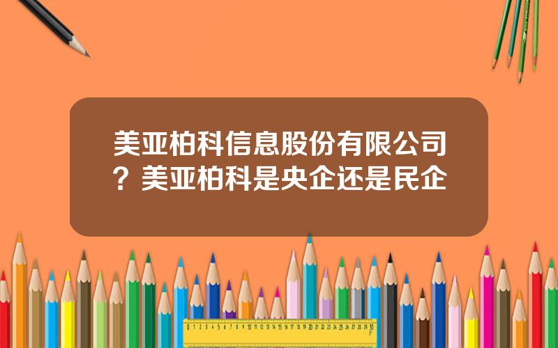 美亚柏科信息股份有限公司？美亚柏科是央企还是民企